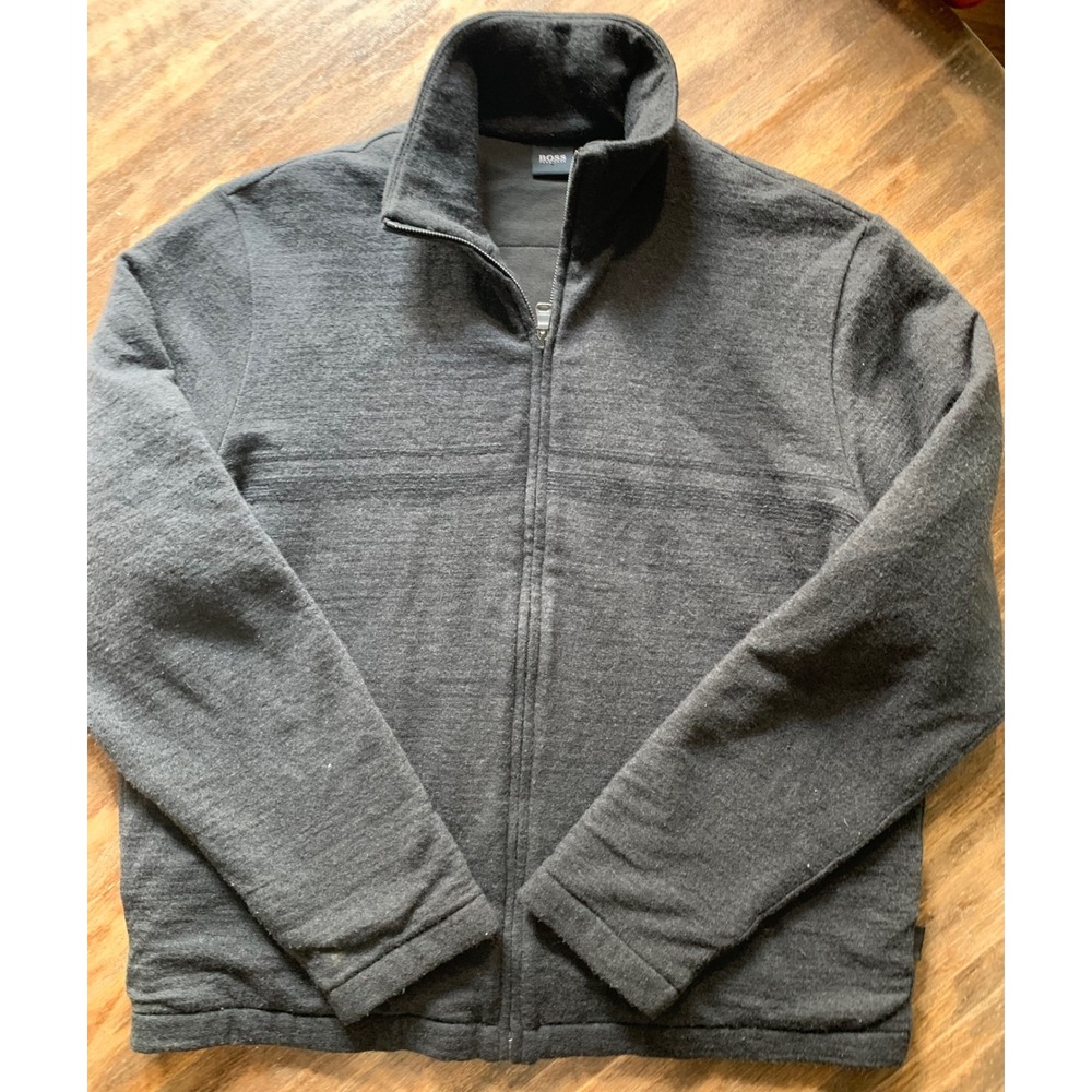 Hugo Boss Mens Wool Full Zip Jacket Gray L Casual Retro Streetwear 90s Y2K